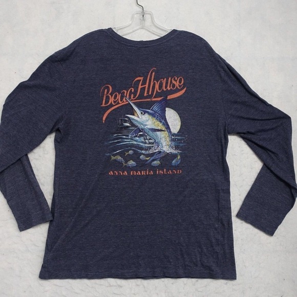 Duck T-Shirt Men's 2XL Blue Crew Long Sleeve Fit Beachhouse Graphics Polyester - Picture 8 of 10